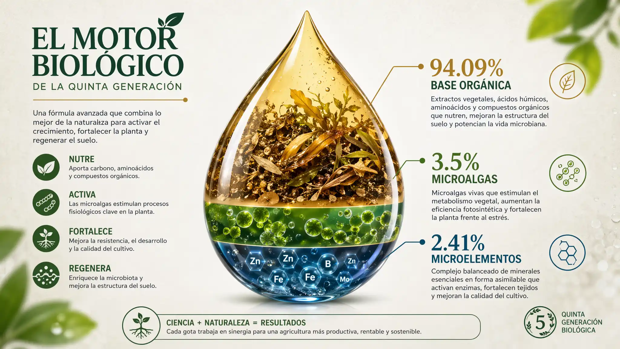 Composición de BOOST con extracto de microalgas, boro, molibdeno y micronutrientes