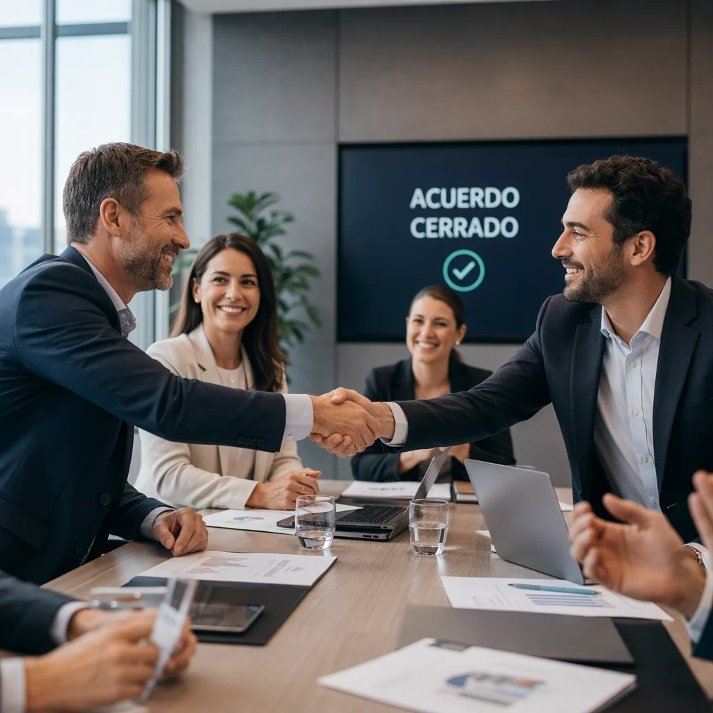 Reunión de negocios entre el equipo GEXUS y un nuevo distribuidor
